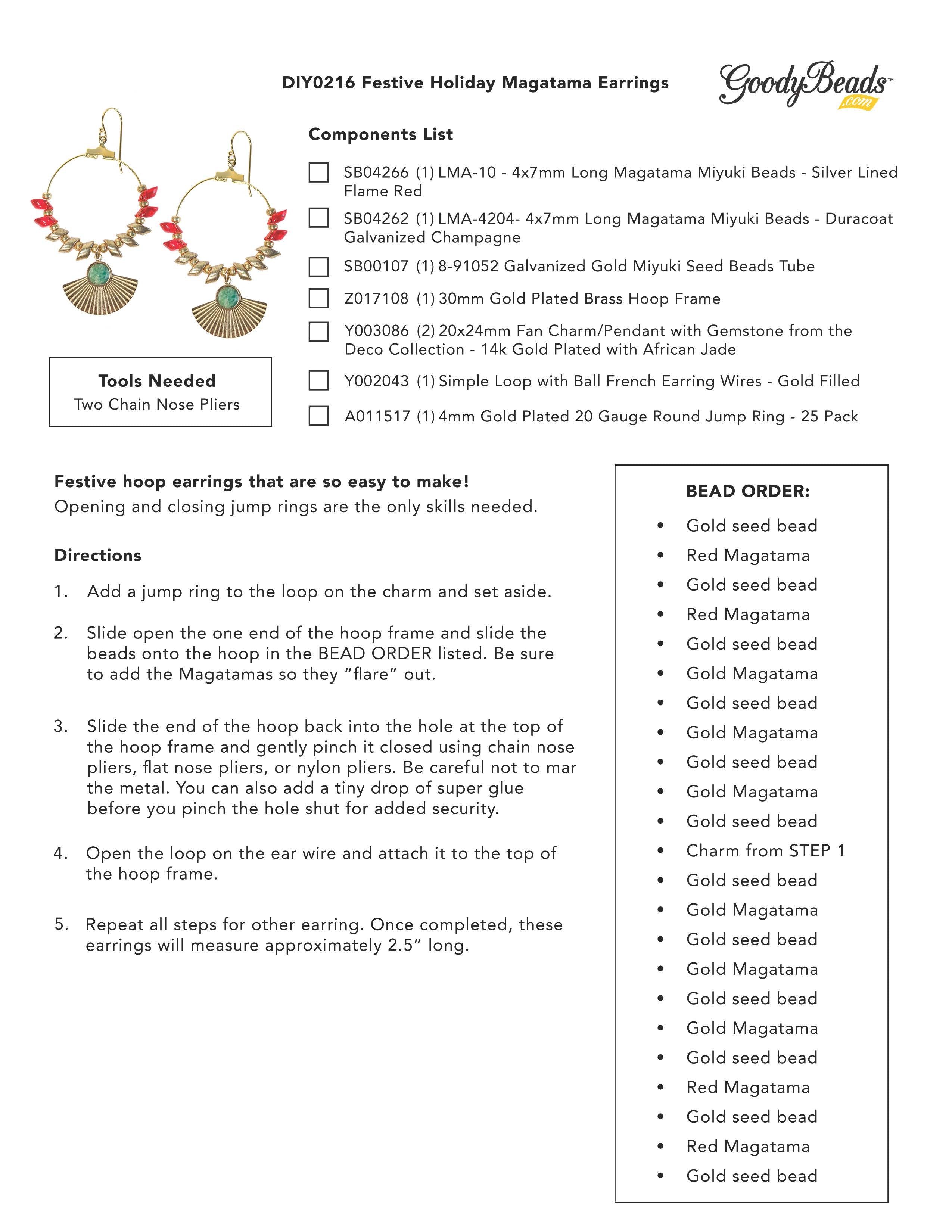 INSTRUCTIONS for Festive Holiday Magatama Earrings