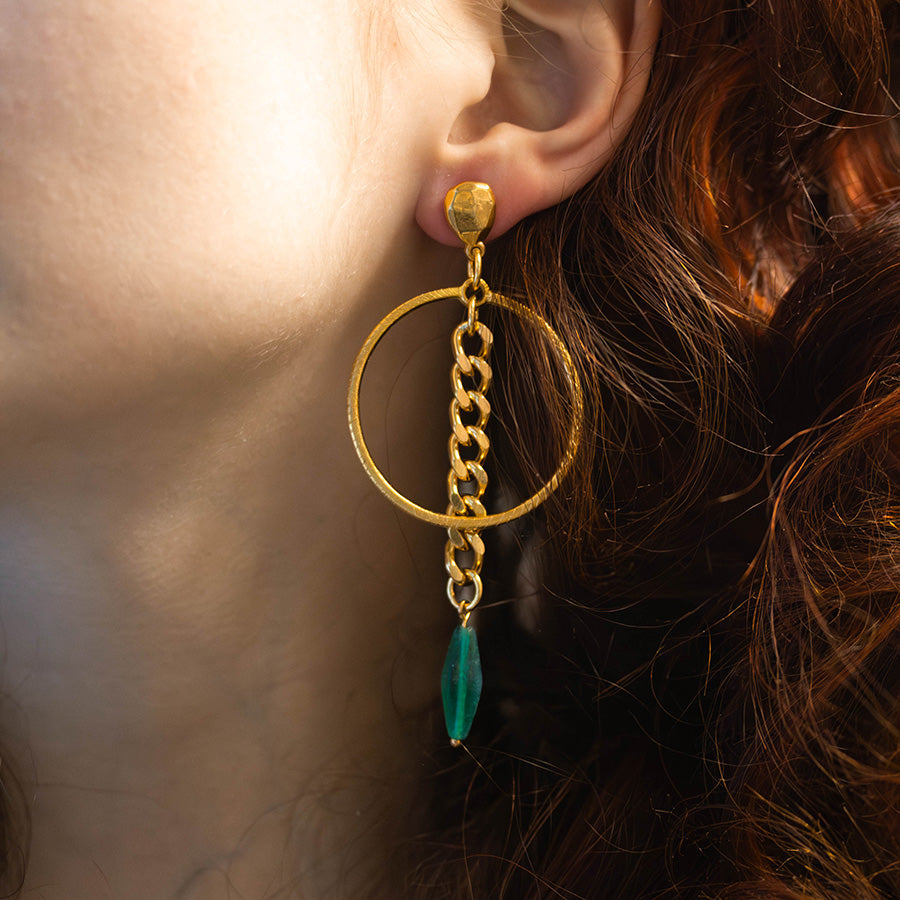 INSTRUCTIONS for DIY Rhombus Czech Glass Bead Earrings – Gold and Emerald