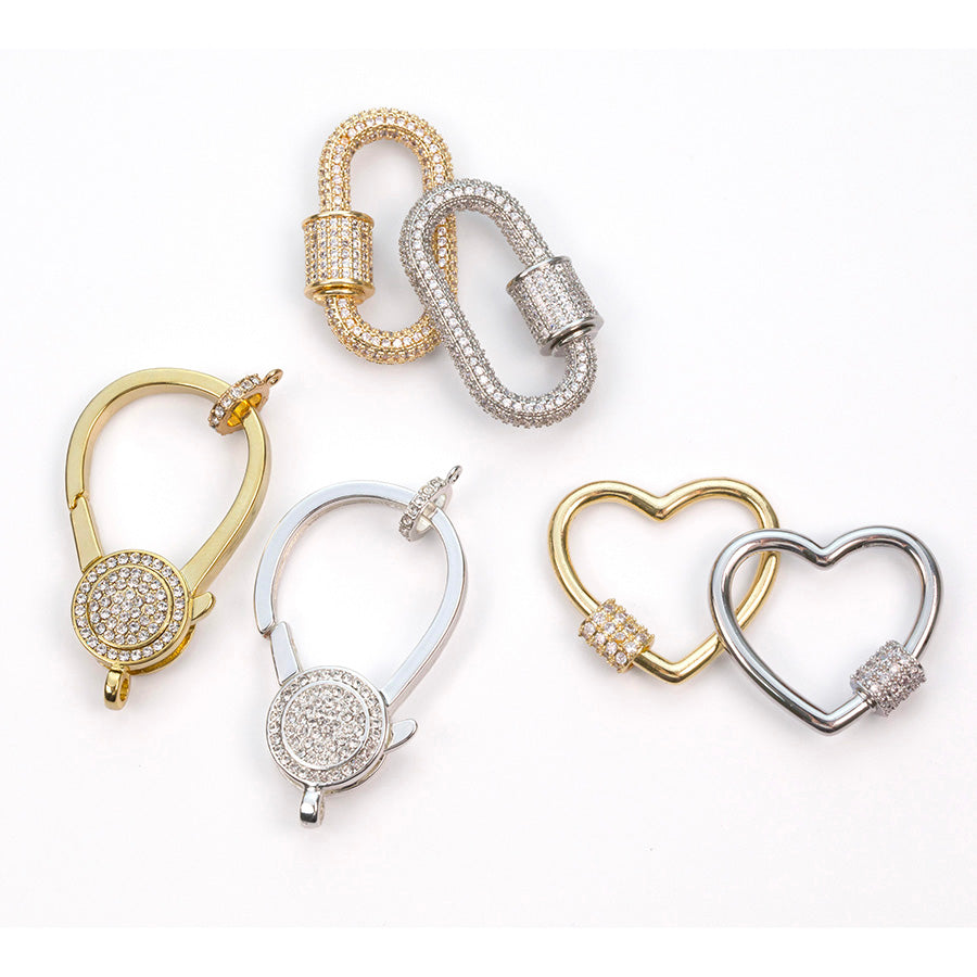 28mm Silver Plated with Clear Rhinestones Jewelry Carabiner with Lock Clasp or Pendant