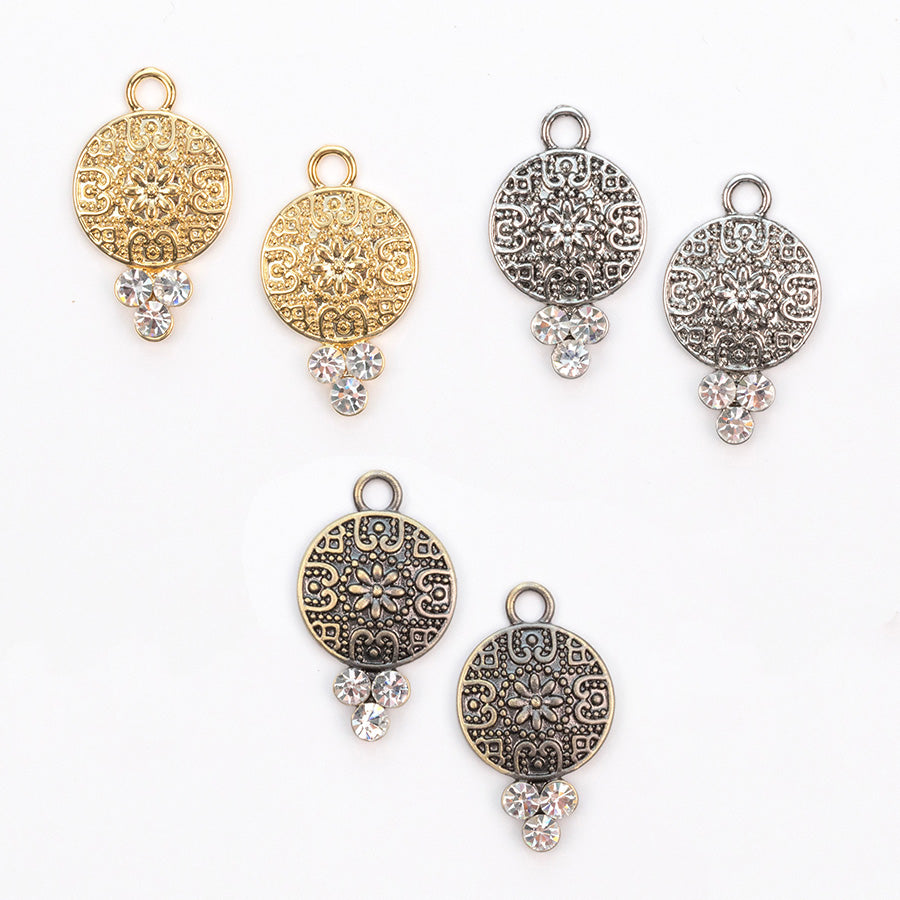 25x15mm Crystal Embellished Ornate Drop Charm/Pendant in Antique Brass Plating from the Glam Collection (1 Pair)