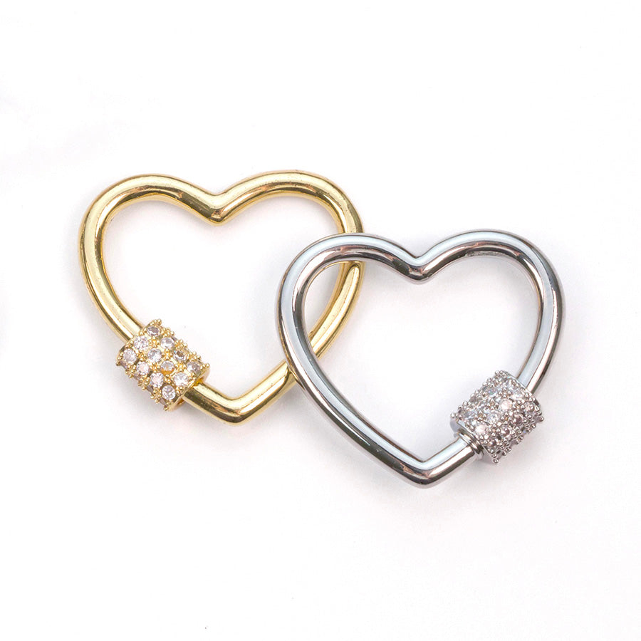 25mm Gold Plated Heart Shaped Jewelry Carabiner Rhinestone Lock Clasp or Pendant