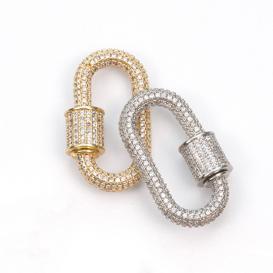 28mm Gold Plated with Clear Rhinestones Jewelry Carabiner with Lock Clasp or Pendant