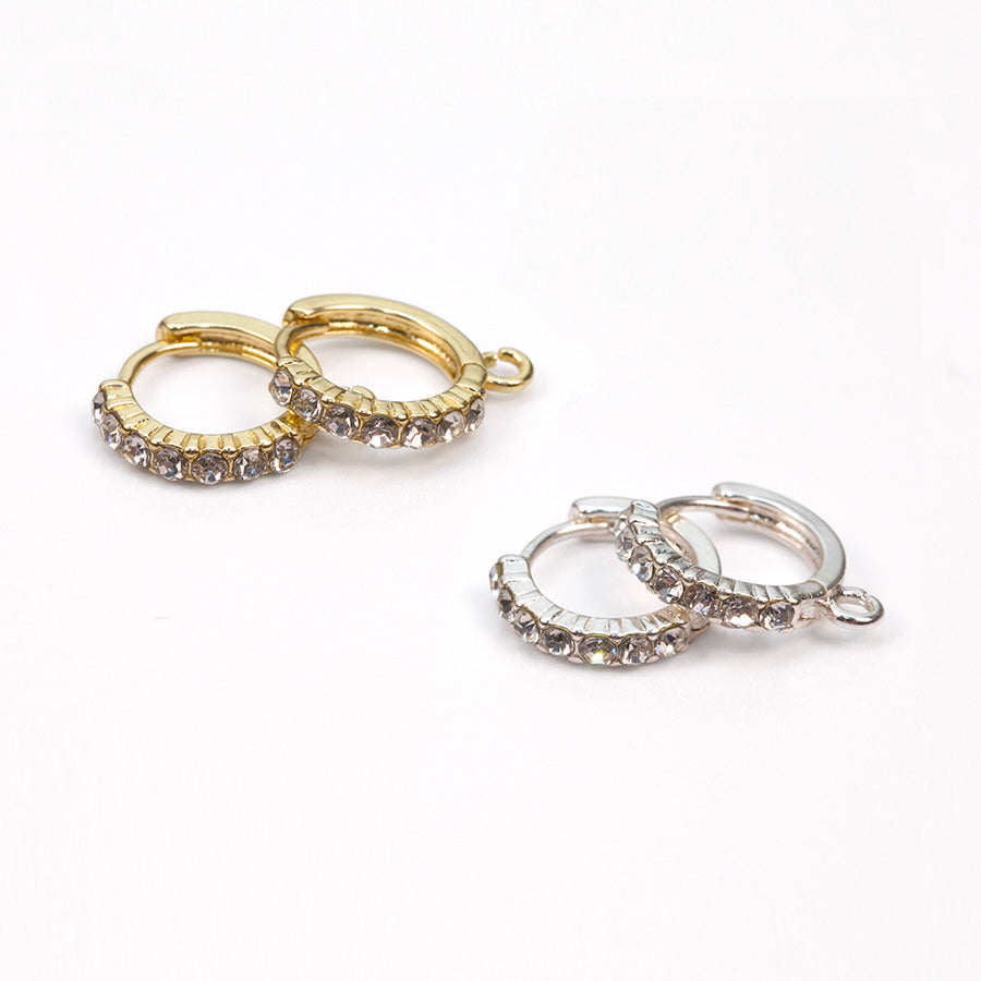 15mm Crystal Embellished Hoop Earrings - Gold (1 Pair)