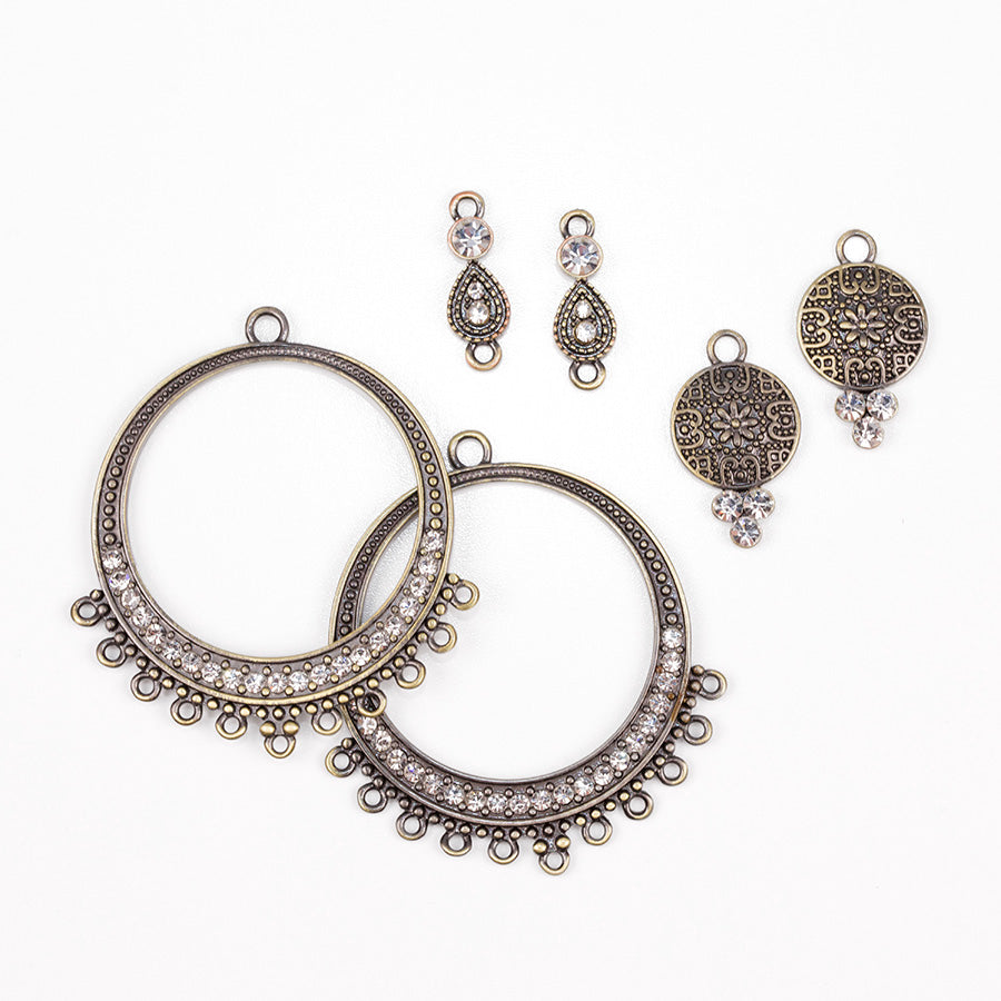 48x44mm Crystal Embellished Multi Loop Hoop Component in Antique Brass Plating from the Glam Collection (1 Pair)