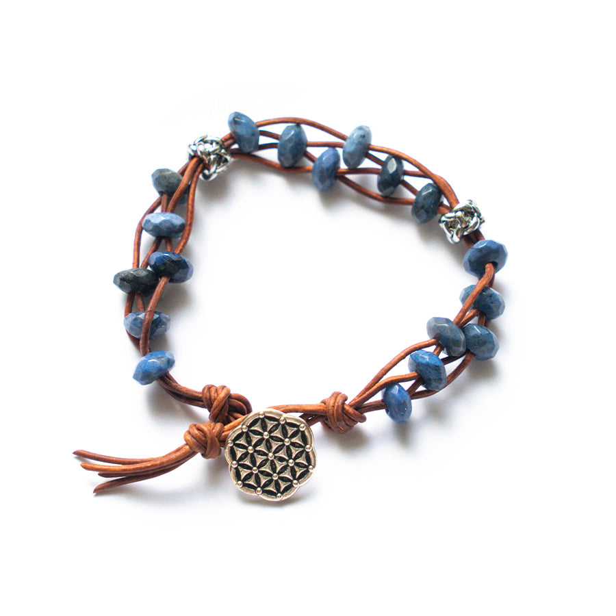 Stone Step Leather Bracelet Kit with Dakota Stones Gemstones - Sunset Dumortierite and Brown