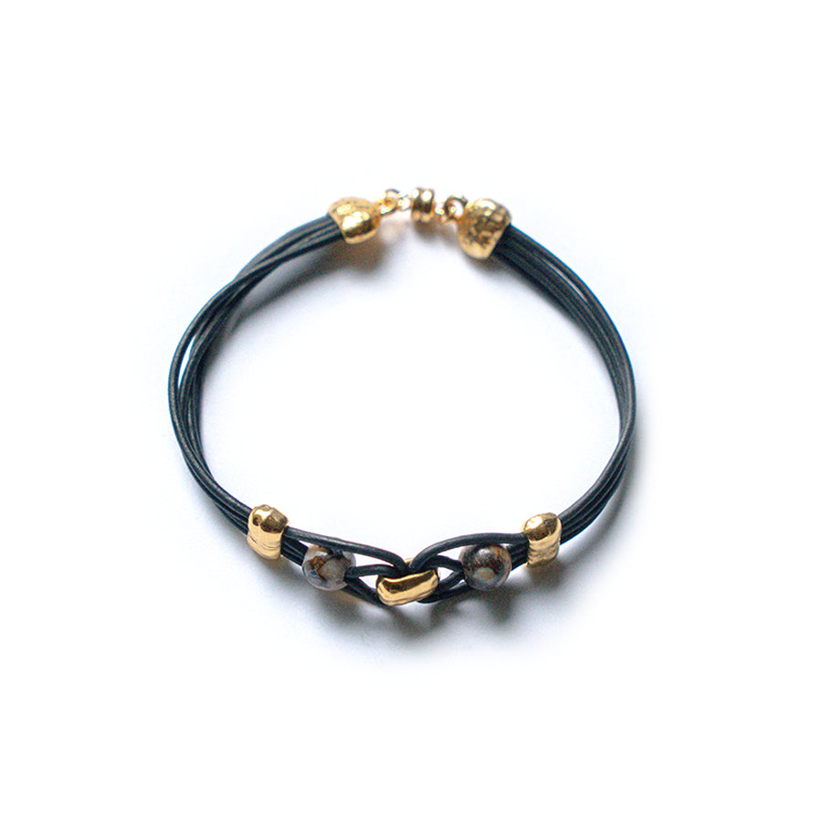 Harmony Leather Band Bracelet Kit - Fire Opal/Black/Gold