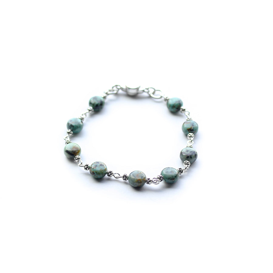Treasure Trove Gemstone Coin Bracelet Kit - Silver with African Turquoise