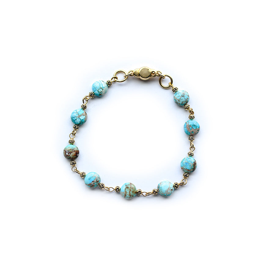 Treasure Trove Gemstone Coin Bracelet Kit - Gold with Aqua Impression Jasper