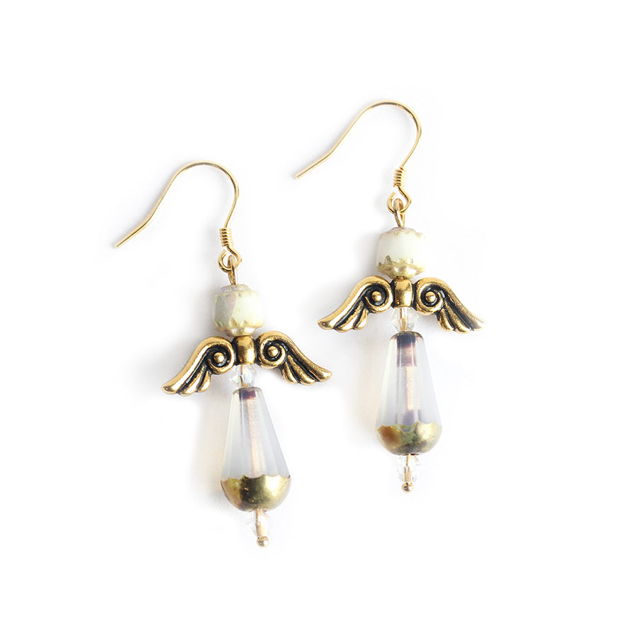 Angelic Czech Glass Earrings Kit - White and Gold