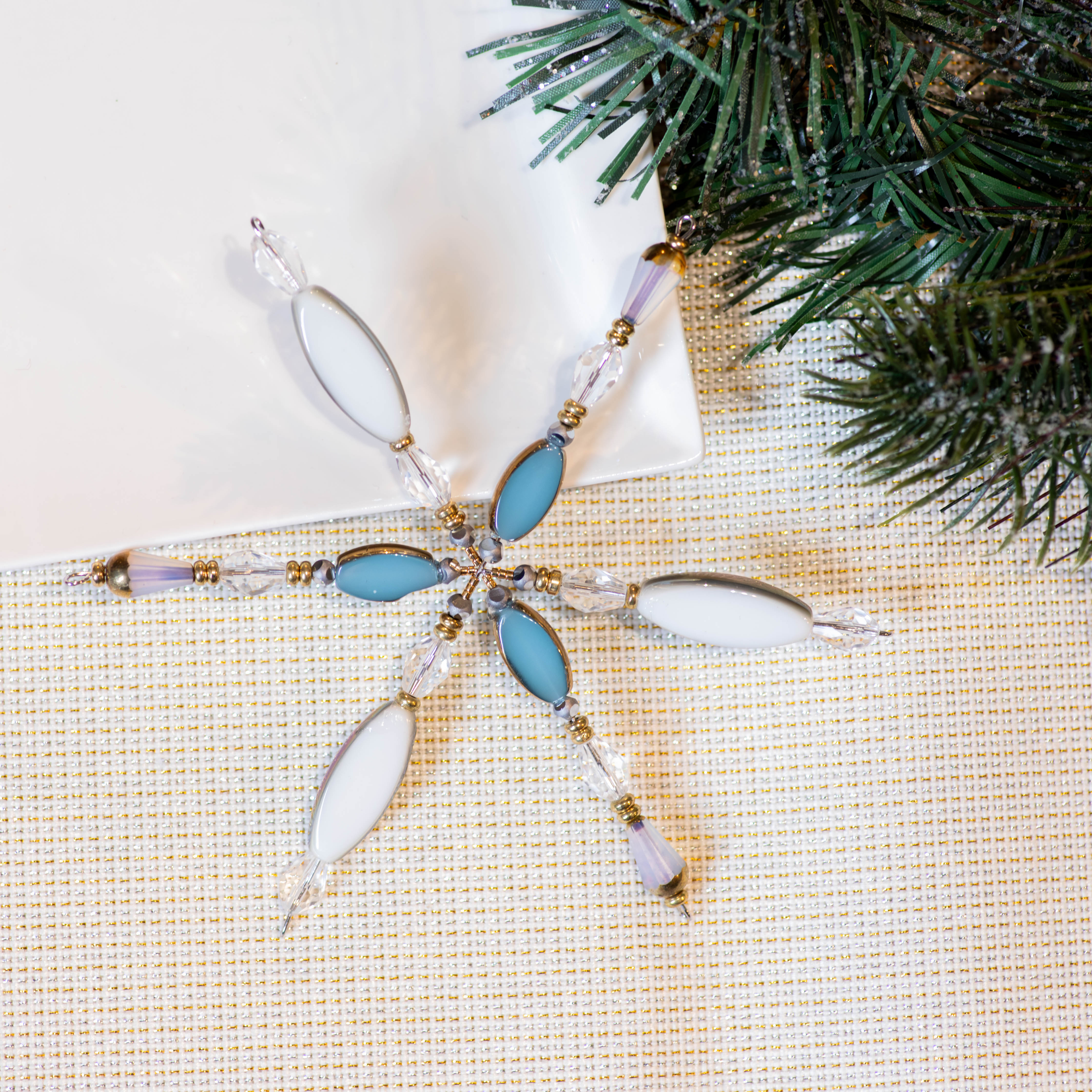 White and Blue Pressed Glass Snowflake Ornament Kit - Limited Edition