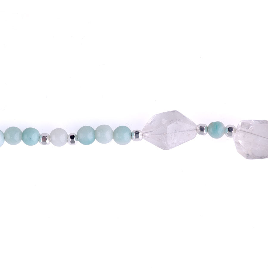 Limited Edition Crystal Quartz Nugget with Gemstones and Hematite Beads Necklace - Amazonite and Silver