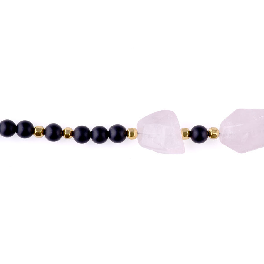 Limited Edition Rose Quartz Nugget with Gemstones and Hematite Beads Necklace -  Matte Onyx and Gold