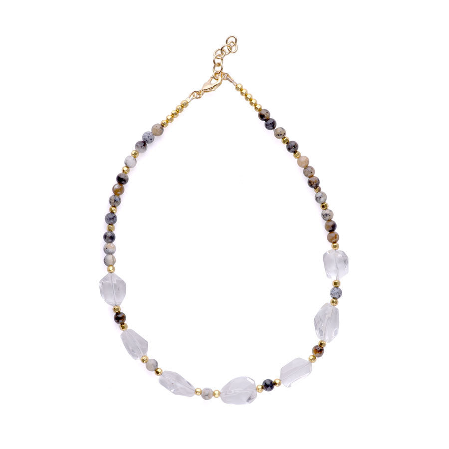 Limited Edition Crystal Quartz Nugget with Gemstones and Hematite Beads Necklace -  Dendritic Black Opal and Gold