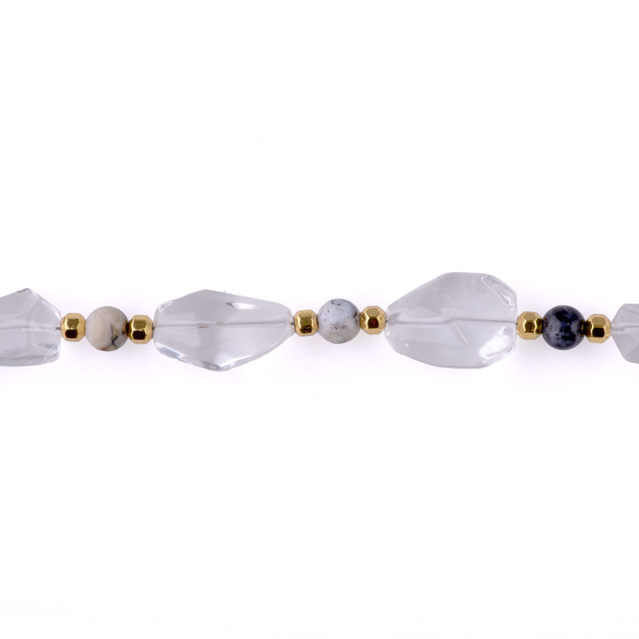 Limited Edition Crystal Quartz Nugget with Gemstones and Hematite Beads Necklace -  Dendritic Black Opal and Gold