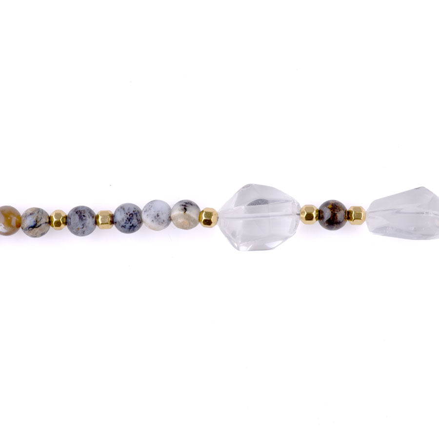 Limited Edition Crystal Quartz Nugget with Gemstones and Hematite Beads Necklace -  Dendritic Black Opal and Gold