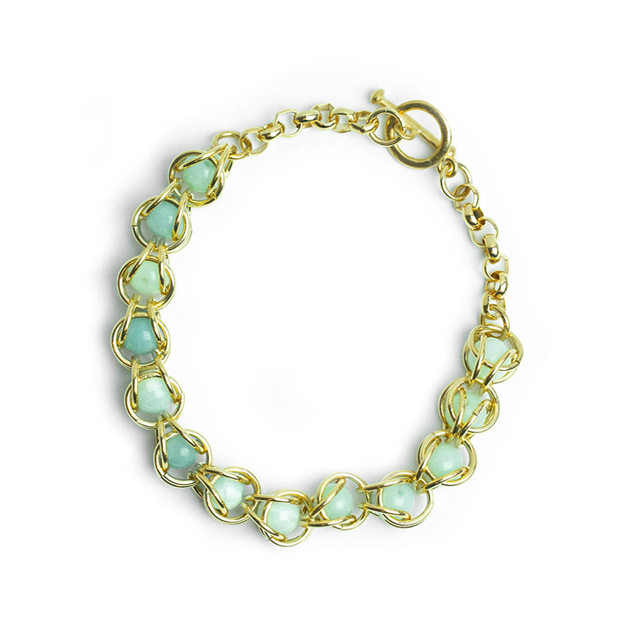 Captured Chain Maille Bracelet - Gold and Amazonite