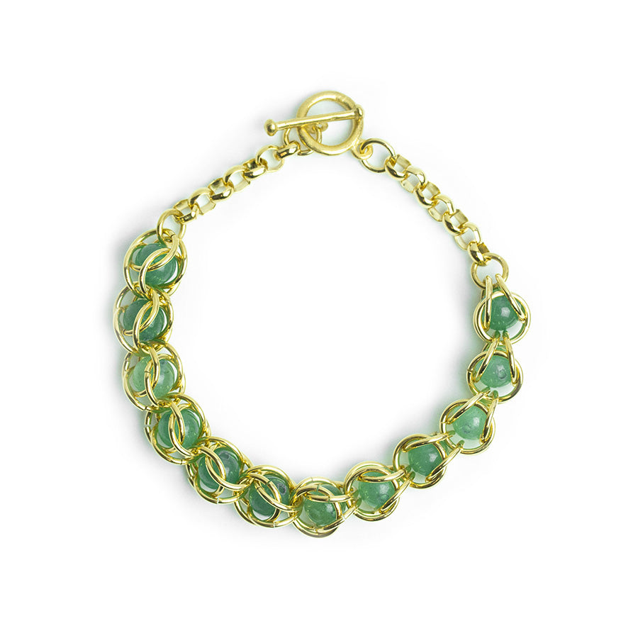 Captured Chain Maille Bracelet - Gold and Green Aventurine