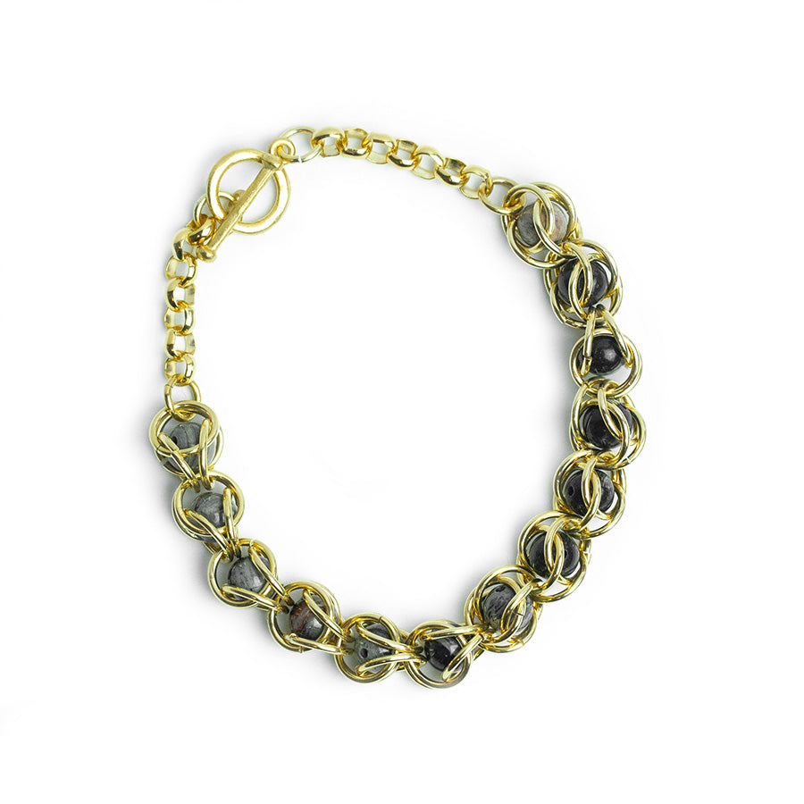 Capture Chain Maille Bracelet - Gold and Black Silver Leaf Jasper