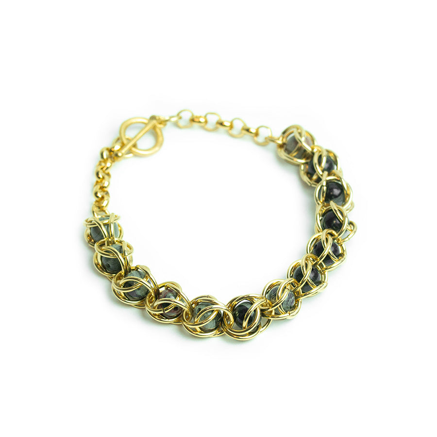 Capture Chain Maille Bracelet - Gold and Black Silver Leaf Jasper