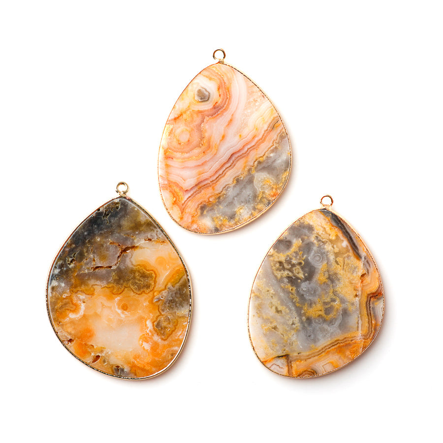 Crazy Lace Agate 27x34mm Slice Gold Plated - Pendant