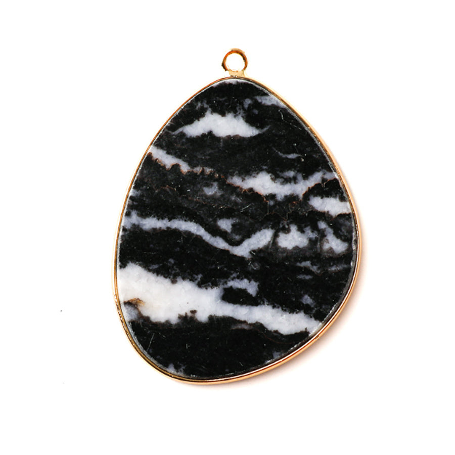 Mexican Zebra Jasper 27x34mm Slice Gold Plated - Pendant