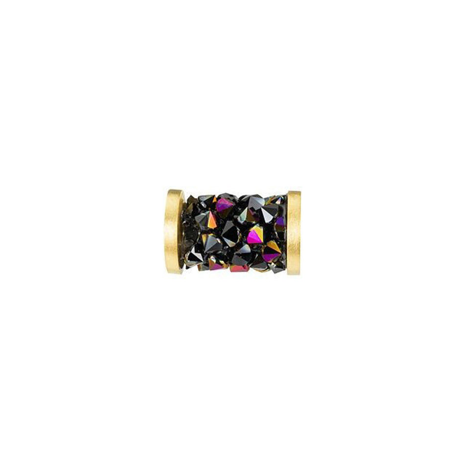 PRESTIGE 5950 8mm Jet and Astral Pink Fine Rocks Tube Bead with Gold-Finish Ending