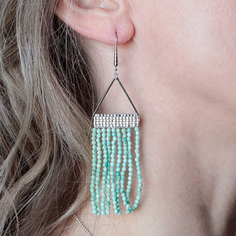 Cleopatra Gemstone Fringe Earring Kit - Silver and Peruvian Turquoise
