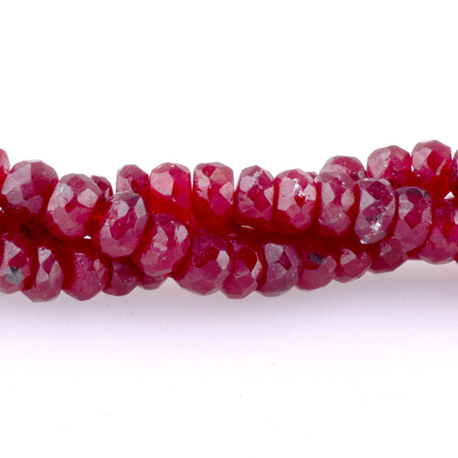 Ruby 4mm Rondelle Faceted (Enhanced) - 15-16 Inch