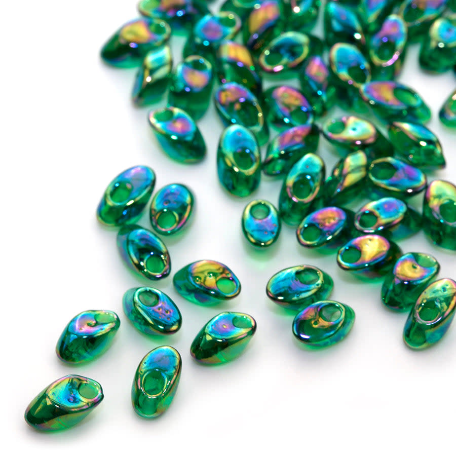 LMA-179 - 4x7mm Long Magatama Miyuki Beads - Transparent Green Luster AB