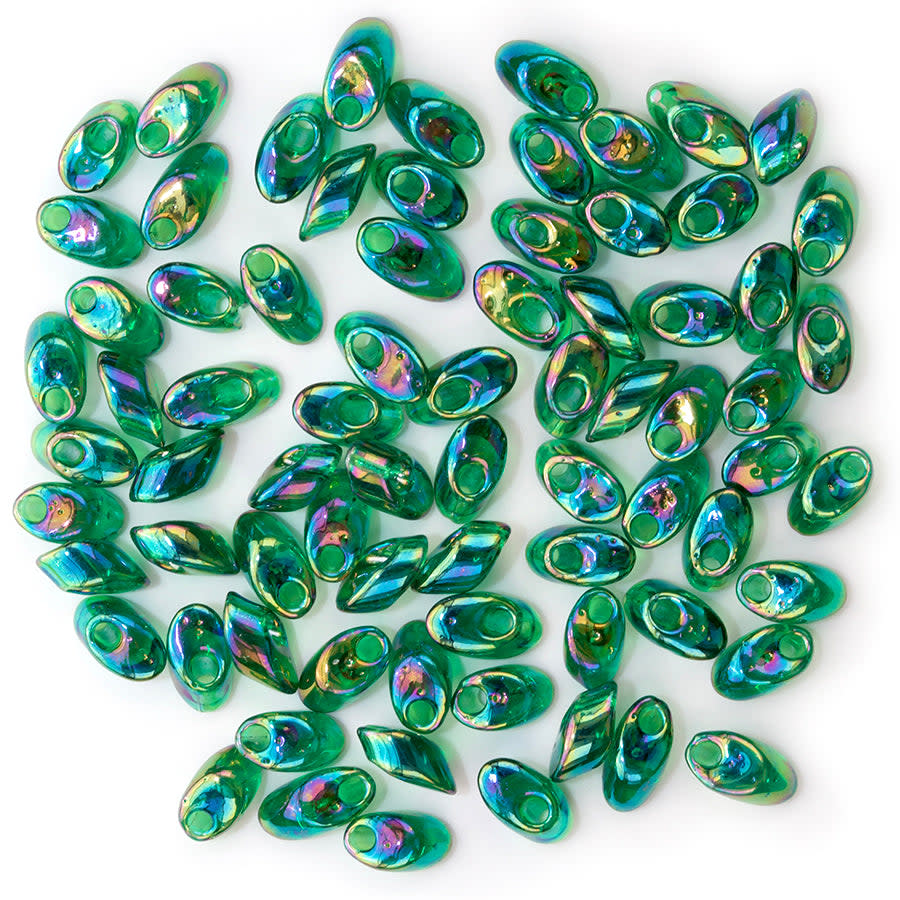 LMA-179 - 4x7mm Long Magatama Miyuki Beads - Transparent Green Luster AB