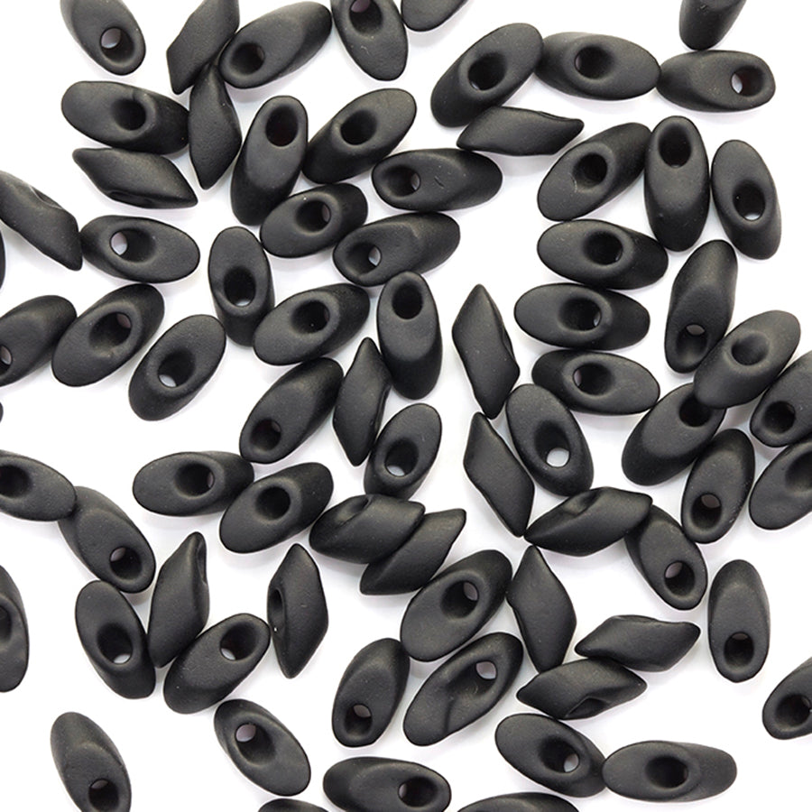 LMA-401F- 4x7mm Long Magatama Miyuki Beads - Matte Black