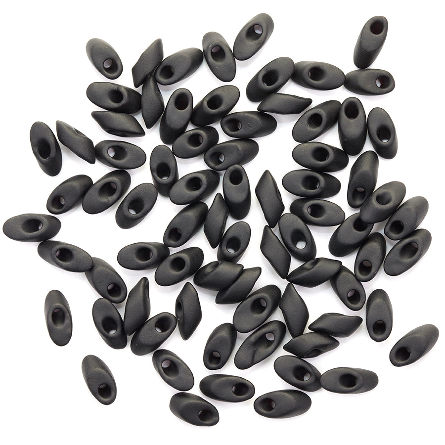 LMA-401F- 4x7mm Long Magatama Miyuki Beads - Matte Black