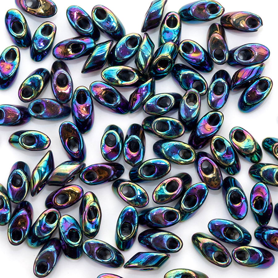 LMA-455 - 4x7mm Long Magatama Miyuki Beads - Metallic Verigated Blue Iris