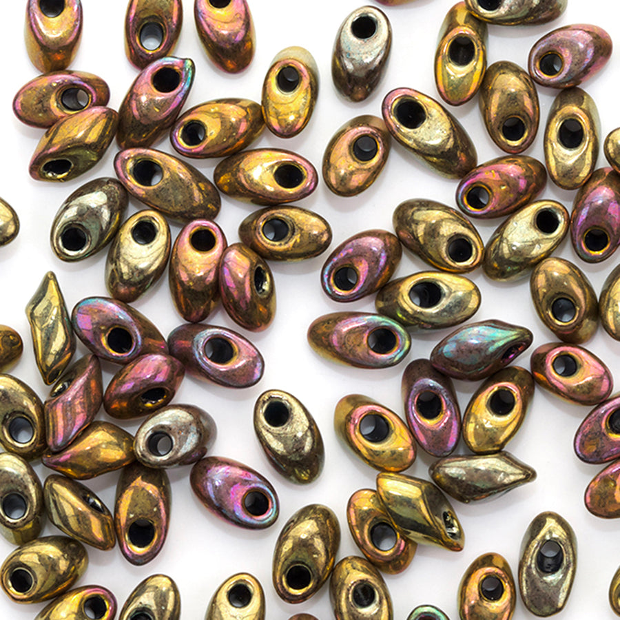 LMA-462 - 4x7mm Long Magatama Miyuki Beads - Metallic Iris Gold