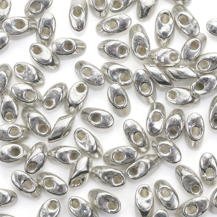 LMA-1051 - 4x7mm Long Magatama Miyuki Beads - Silver Lined Galvanized Silver