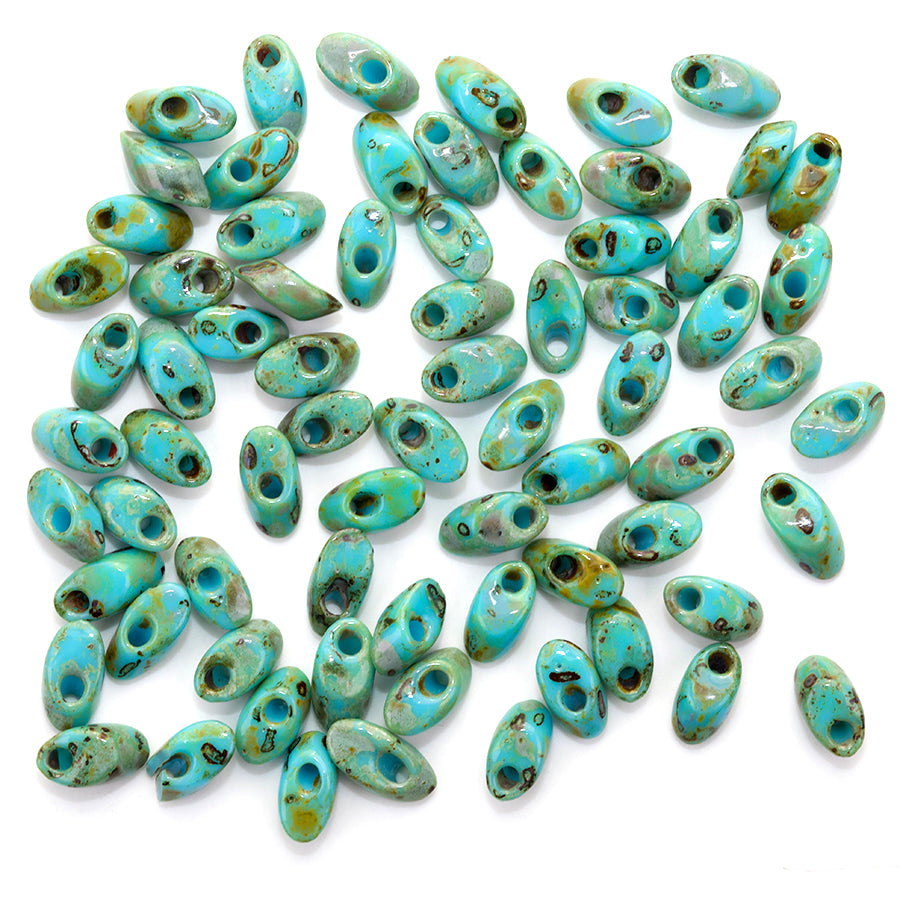 LMA-4514 - 4x7mm Long Magatama Miyuki Beads - Picasso Seafoam Green Matte