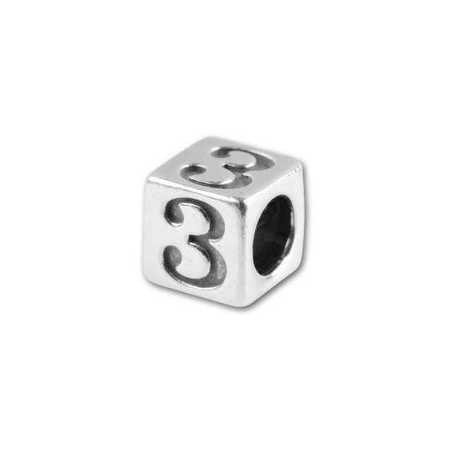 Sterling Silver 4.5mm Number Bead - 3