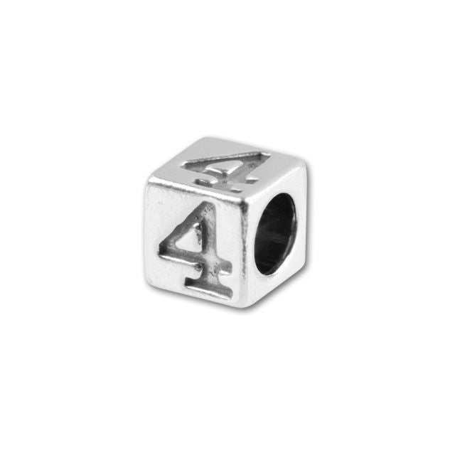 Sterling Silver 4.5mm Number Bead - 4