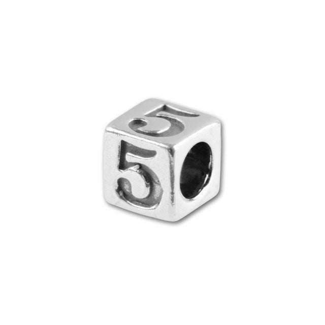 Sterling Silver 4.5mm Number Bead - 5