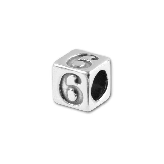 Sterling Silver 4.5mm Number Bead - 6