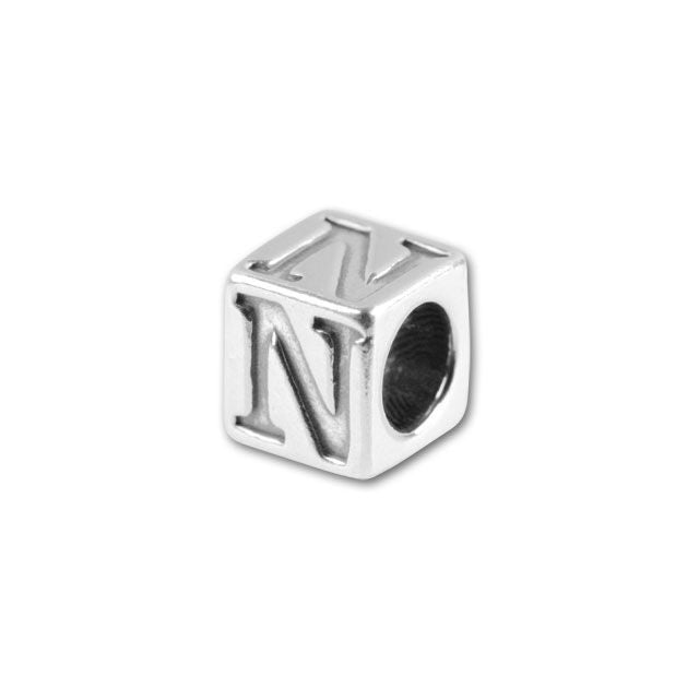 Sterling Silver 4.5mm Alphabet Bead - N