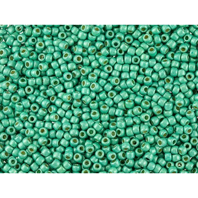 TOHO Round Bead 11/0 PermaFinish Matte Galvanized Green Teal 2.5-Inch Tube