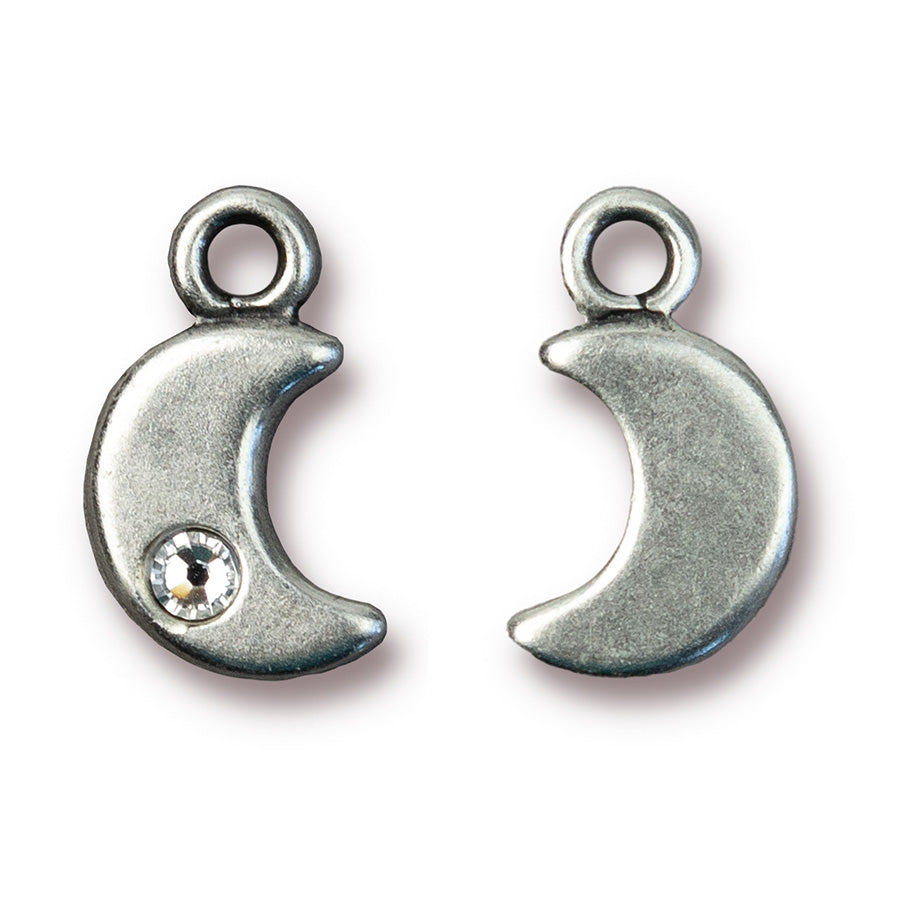 15mm Pewter Moon Charm with Crystal by TierraCast