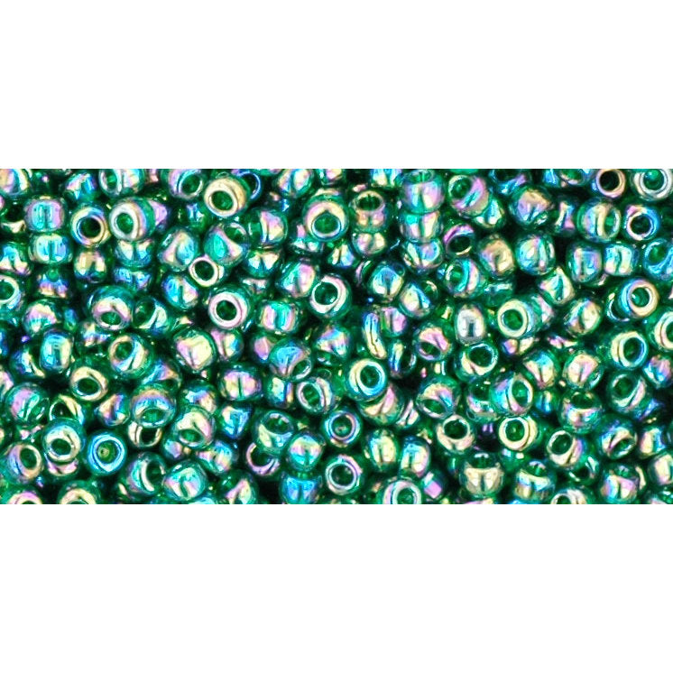 TOHO Round 11/0, Tube 2.5" : Transparent-Rainbow Green Emerald