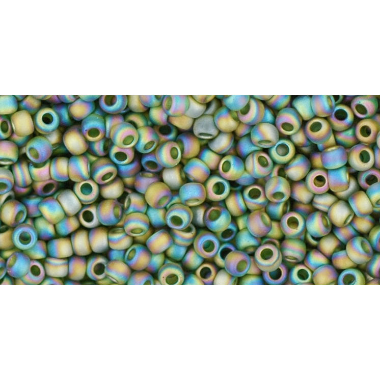 TOHO Round 11/0, Tube 2.5" : Transparent-Rainbow Frosted Olivine