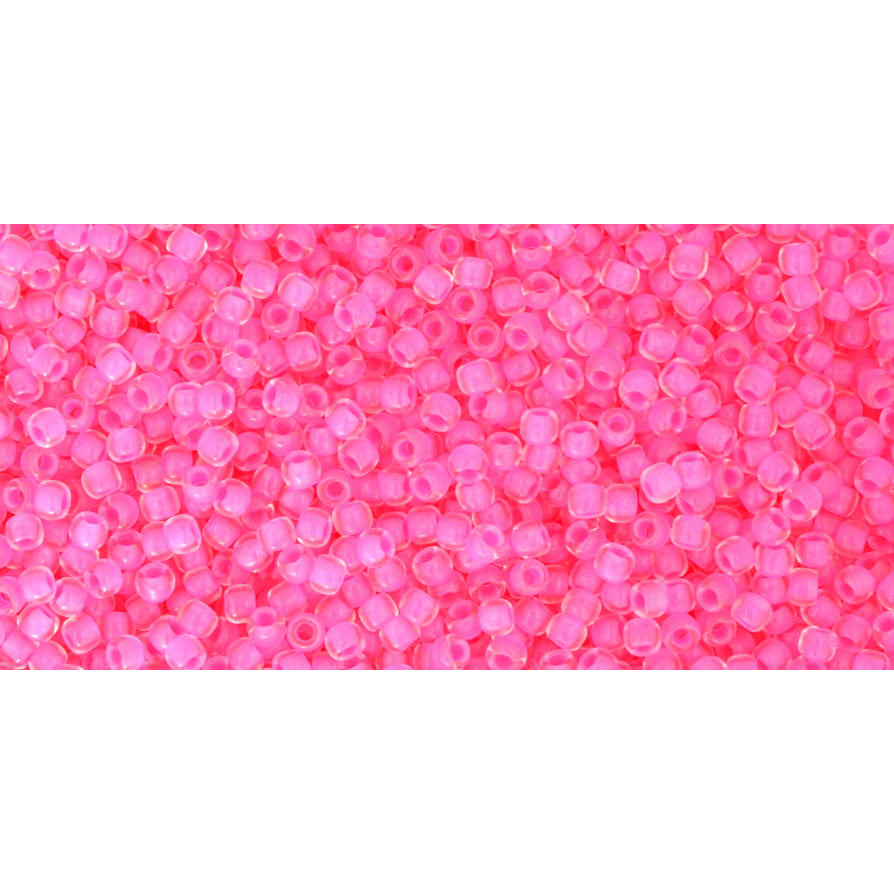 TOHO Round 11/0, Tube 2.5" : Inside-Color Matte Crystal/Neon Pink-Lined