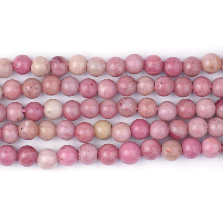 Wood Rhodonite 6mm Round Large Hole Beads - 8 Inch