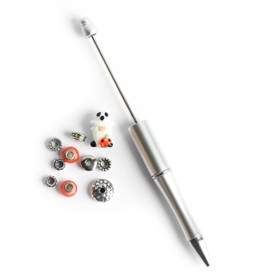 Beads with Bead Pen Kit - Spooky Pumpkin Patch Ghost Gnome with Silver Plastic Pen - Limited Edition