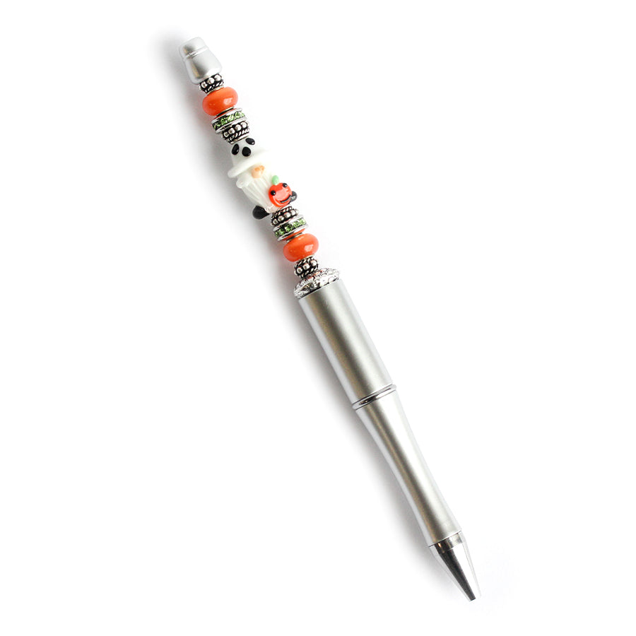 Beads with Bead Pen Kit - Spooky Pumpkin Patch Ghost Gnome with Silver Plastic Pen - Limited Edition