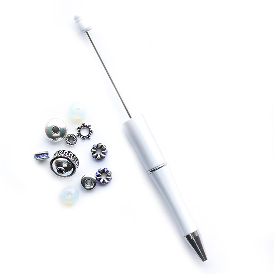 Beads with Bead Pen Kit - Blue Rhinestone and Opalite with White Plastic Pen- Limited Edition